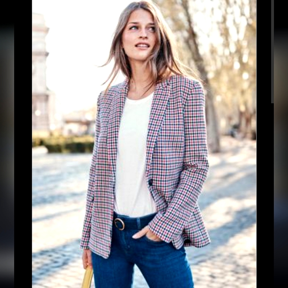 Nwt Tommy Hilfiger Red/Black/Tan Plaid Collared Longsleeve Suit Seperates Blazer